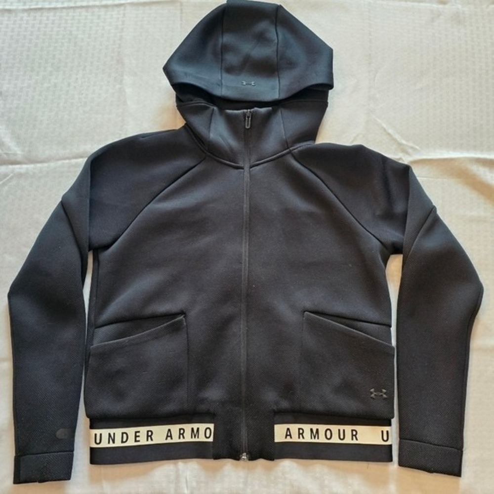 Under Armour Full‎ Zip Hoodie Womens Medium Black Branded Hem Activewear